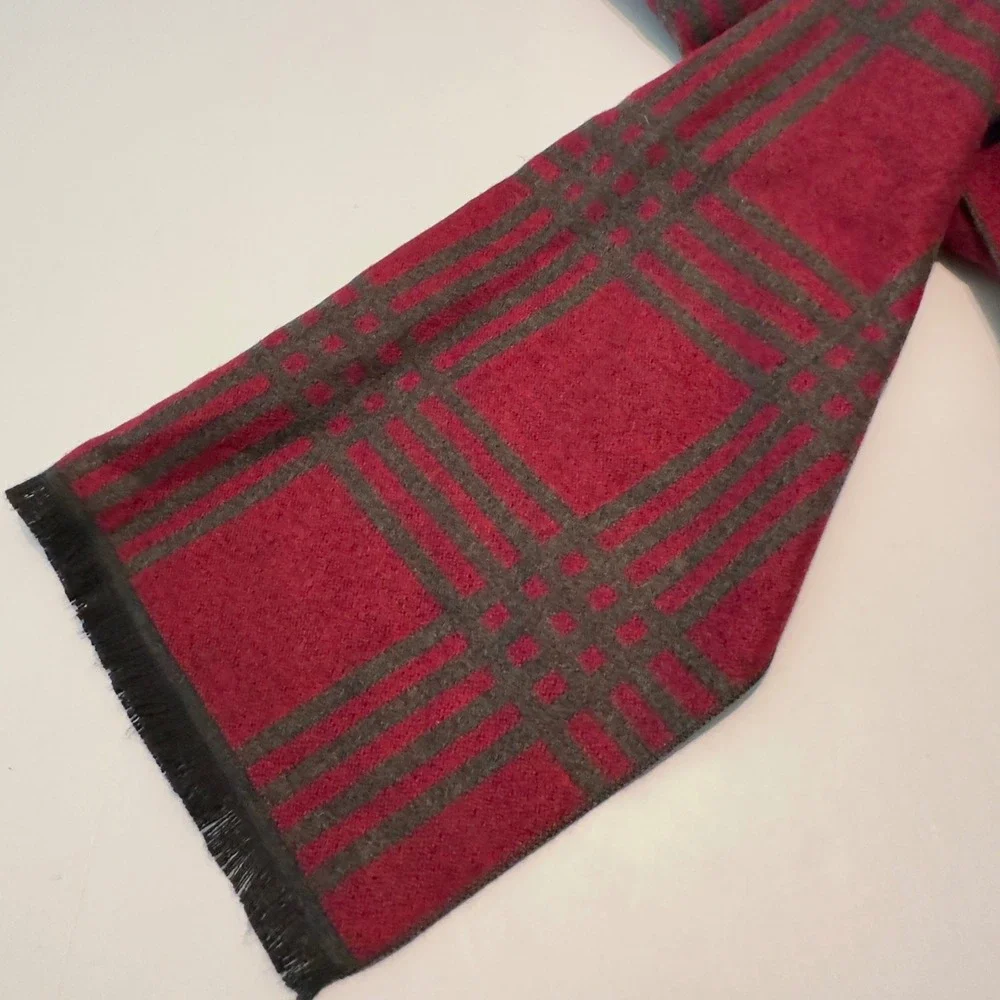 Couthie Red Charcoal Grey Plaid Scarf Scotland Cashmere Feel Acrylic Fringed